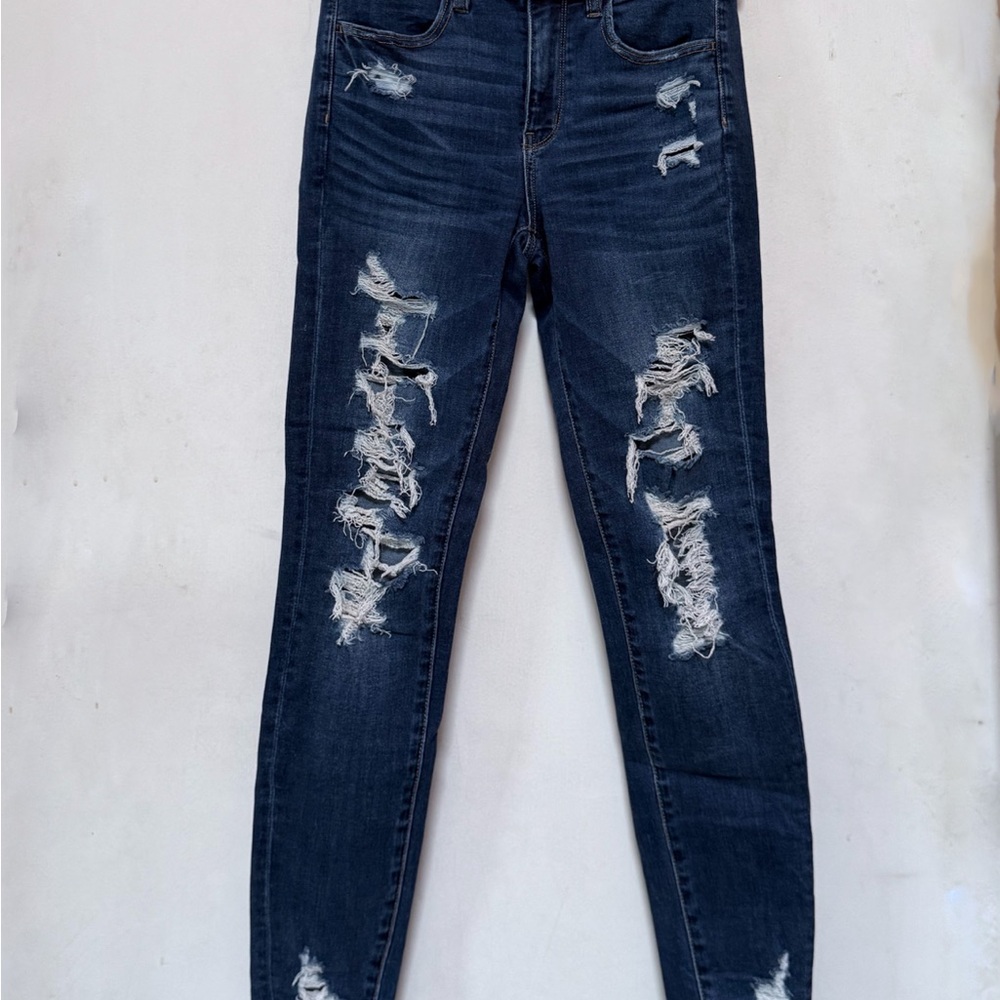 American Eagle Outfitters Blue Skinny Distressed Jeans